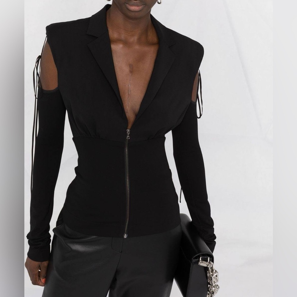 Nensi Dojaka wool fitted blazer style long sleeve black top